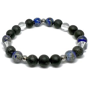 Minerální náramek obsidián, lapis-lazuli, láva, křišťál - HLUBINA